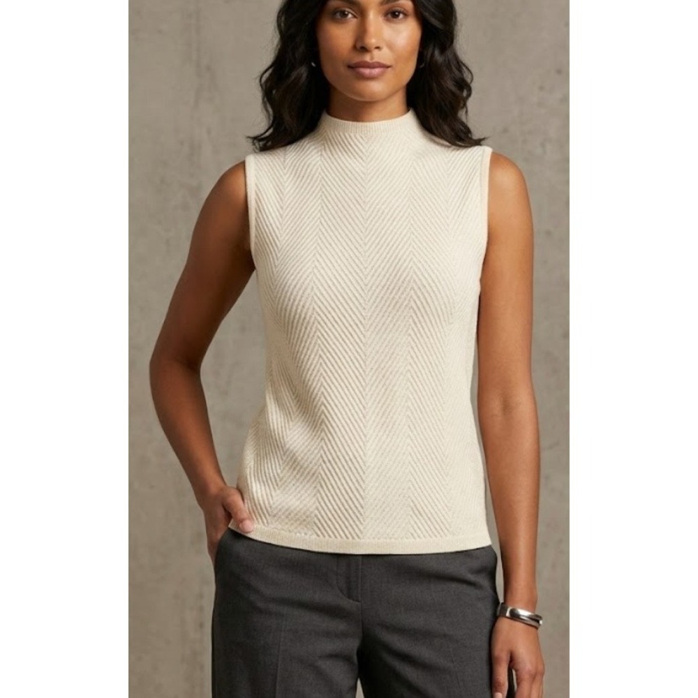 Linda Allard Ellen Tracy Knit Mock Neck‎ Blouse Preppy Quiet Luxury Old Money